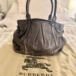 Burberry Metallic Grey Leather Shoulder Bag (100% authentic)